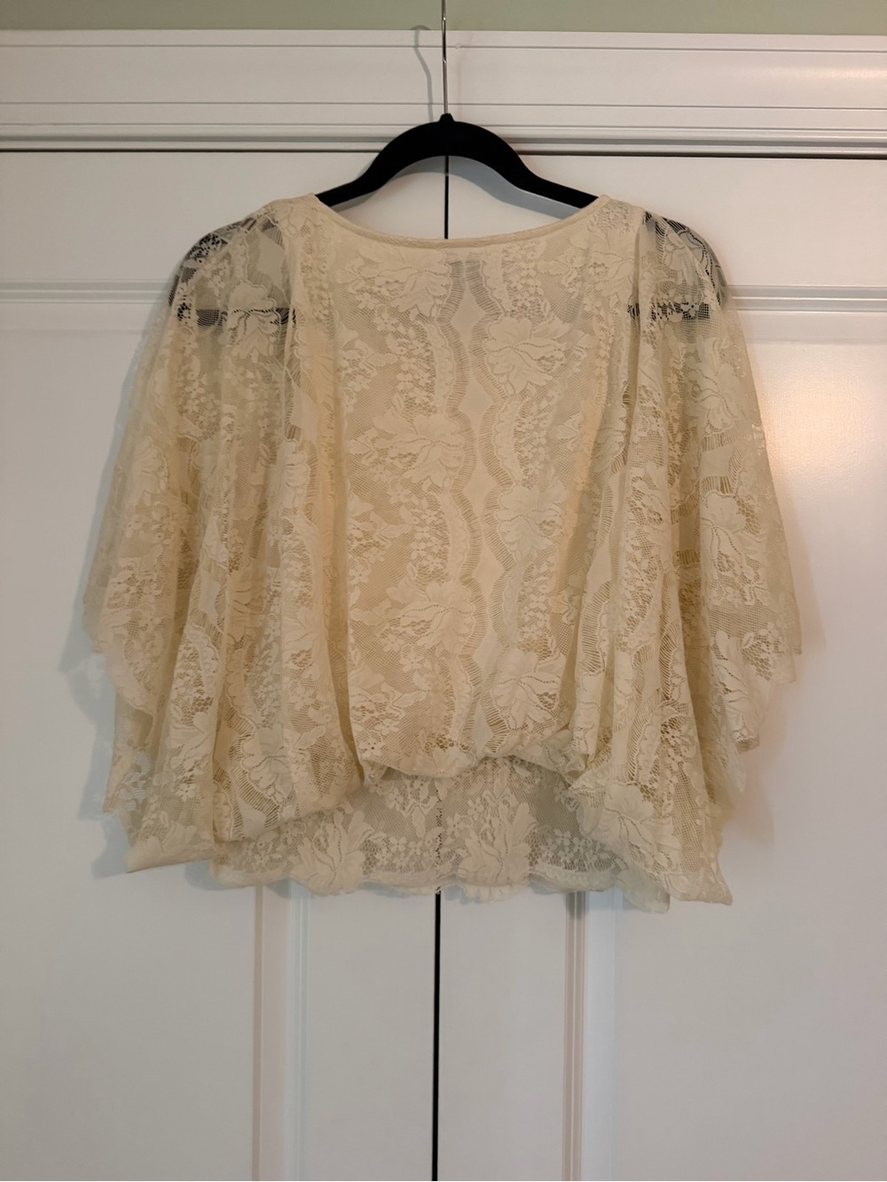 Free People Sheer Lace Flutter-Sleeve Top - Cream